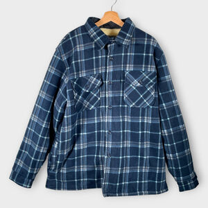 OSCAR SPORTS Sherpa Lined Fleece Shirt Jacket 2XL Blue Plaid Outdoor